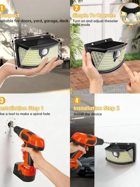 6-Pack Solar Motion Sensor Lights - 120 LEDs, IP65 Waterproof, Daylight White - Picture 6 of 7